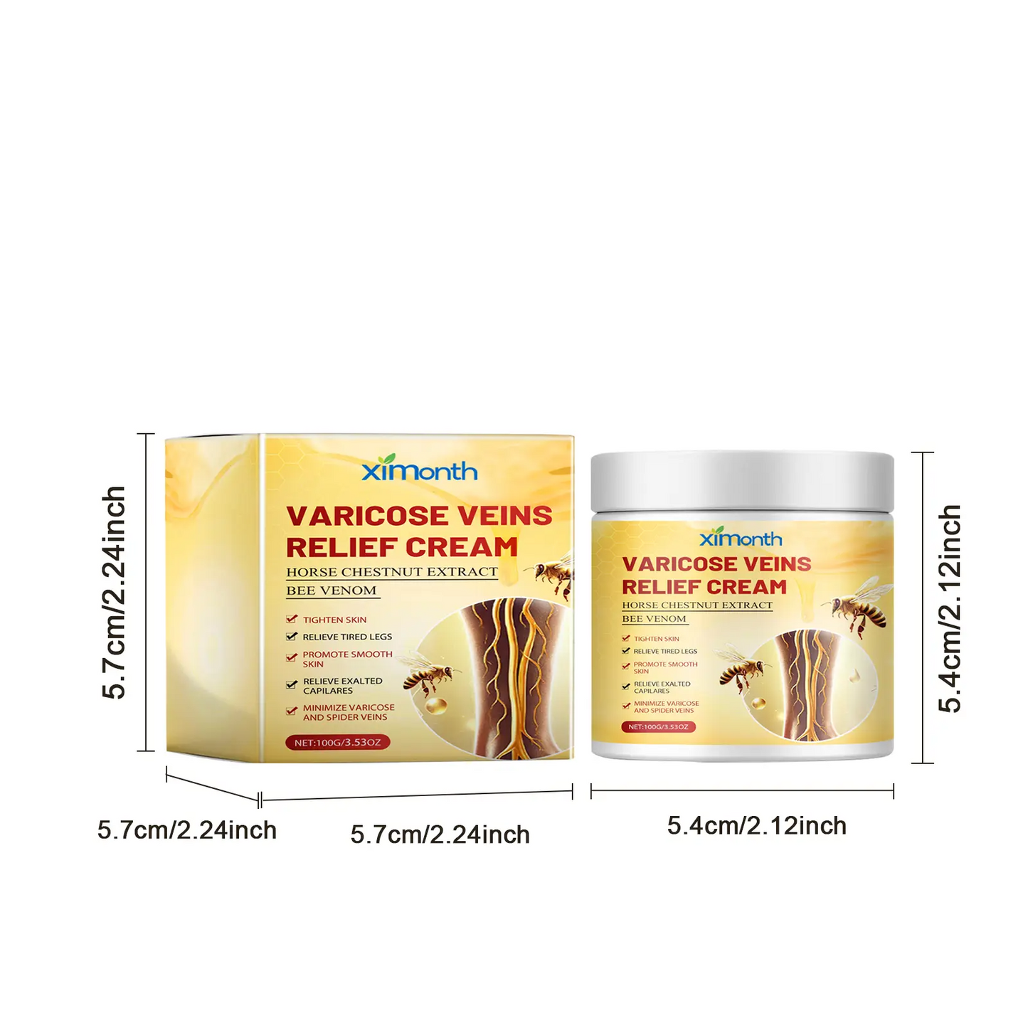Bee Venom Extract Varicose Veins Cream, Pain & Swelling Relief Body Lotion, 100g Moisturizer