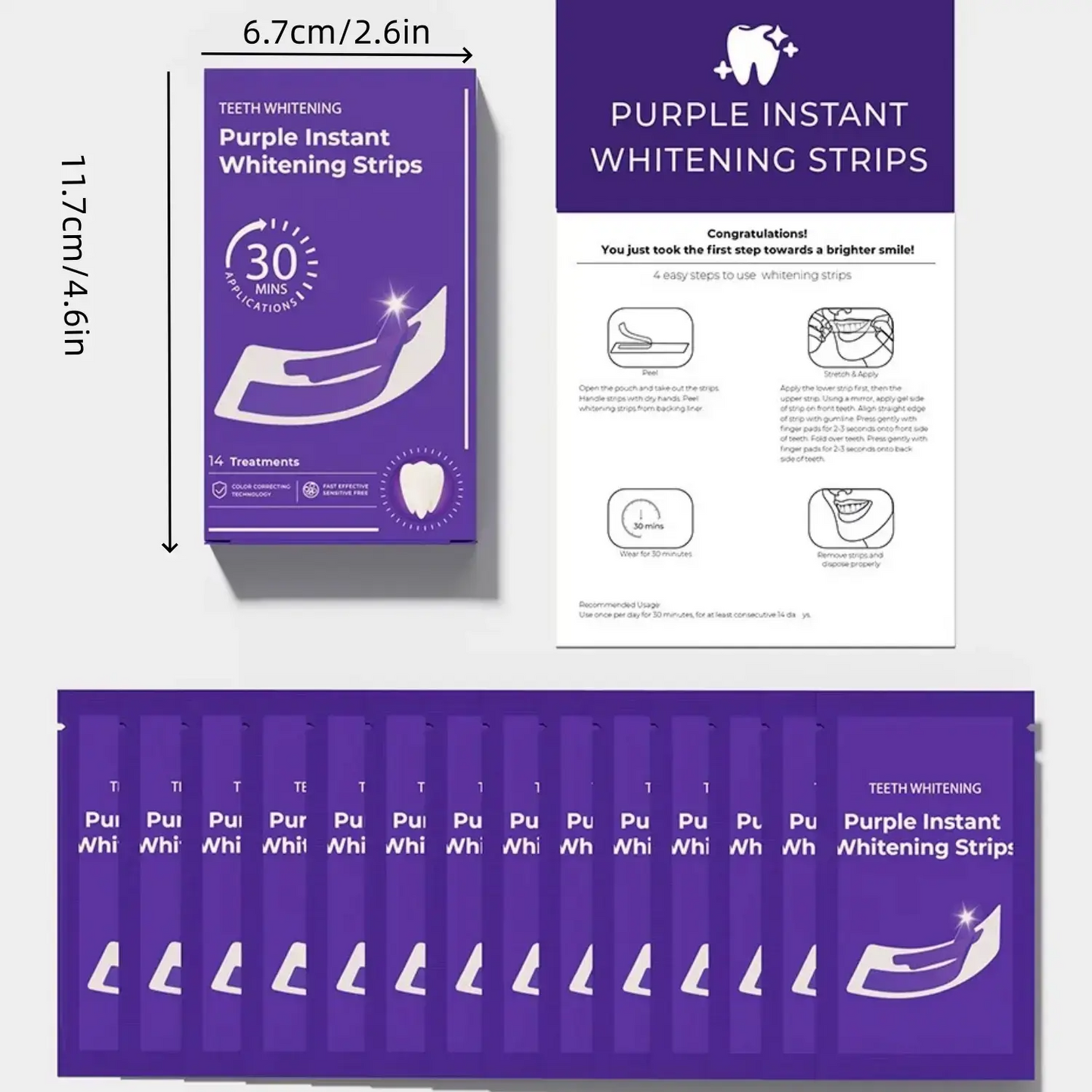 Teeth Whitening Strips 14 Treatments, Enamel Safe for Sensitive Tooth, Purple Whitening Strips