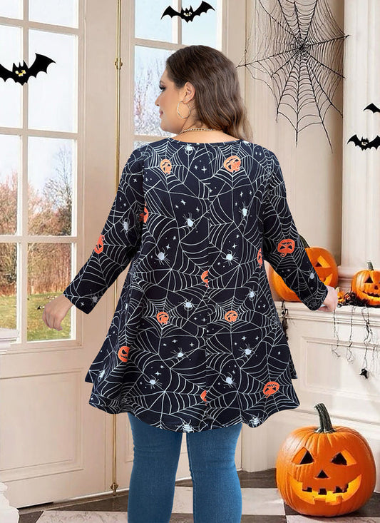 Women's Plus Size Halloween Tunic Top – 3/4 Sleeve Swing Flare Blouse d22