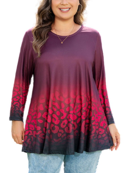 Women's Plus Size Red & Black Tunic Top – 3/4 Sleeve Swing Flare Blouse d8