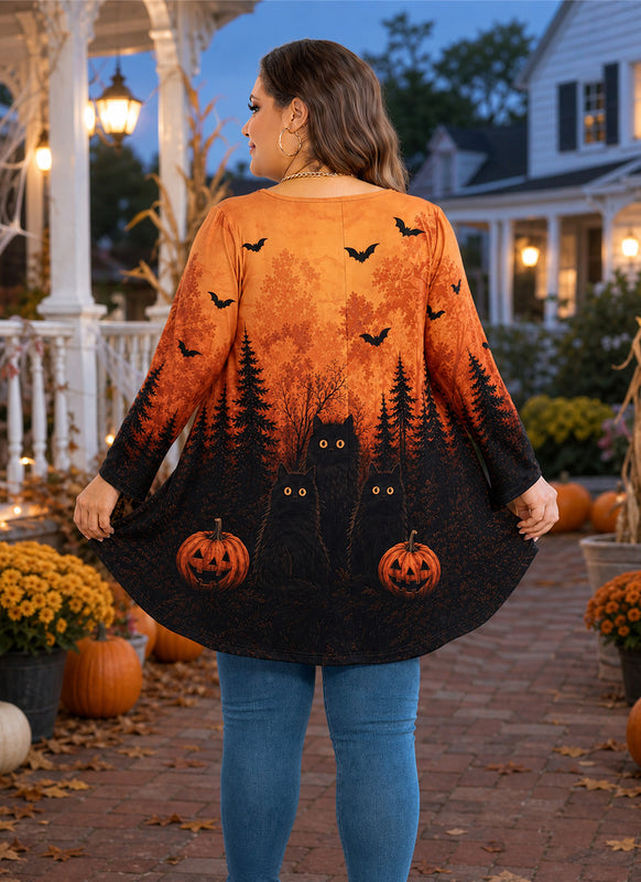 Women's Orange & Black Plus Size Swing Tunic Top – 3/4 Sleeve Flowy Blouse A49