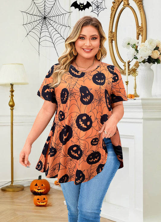 Women's Plus Size Halloween Tunic Top – Short Sleeve Swing Flare Blouse b43