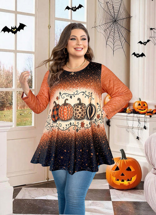 Women's Brown & Black Color Block Tunic Top – 3/4 Sleeve, Plus Size D35
