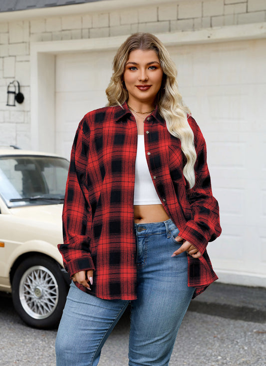 Plus Size Red & Black Plaid Button-Up Shirt
