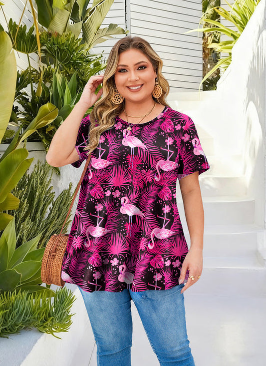 Hot Pink Flamingo Tunic Top for Women – Flowy Swing Blouse, Plus Size E25