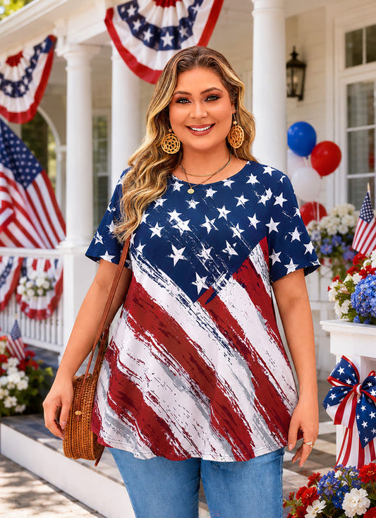Women's American Flag Swing Tunic Top – Short Sleeve, S–4XL B46