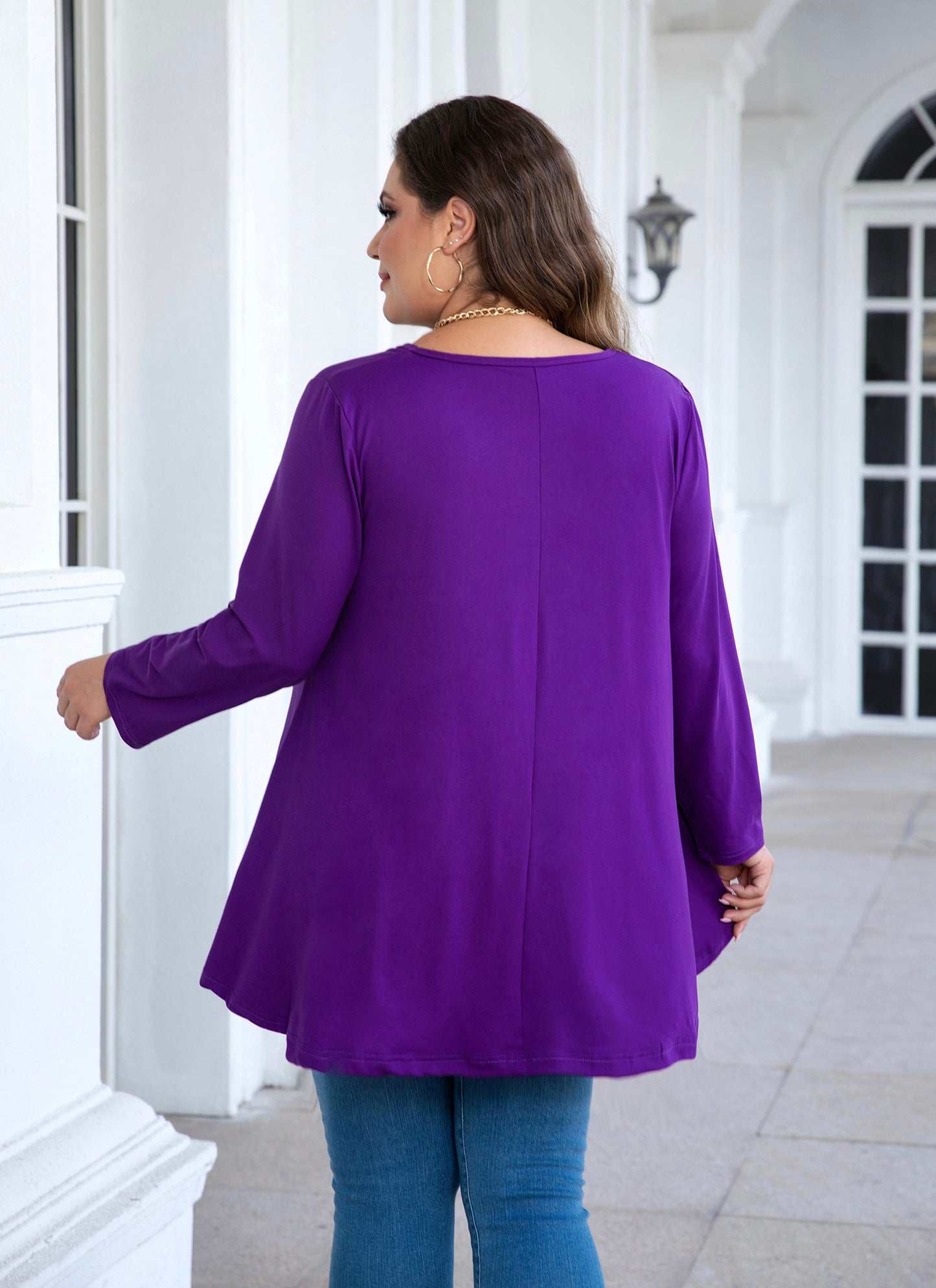 Womens Tops - Plus Size Tunics 3/4 Sleeve Loose Fit Dressy Casual Long Swing Flowy Lady Blouses Shirts Wear with Leggings Teals Blue Clothing A20 SATDP