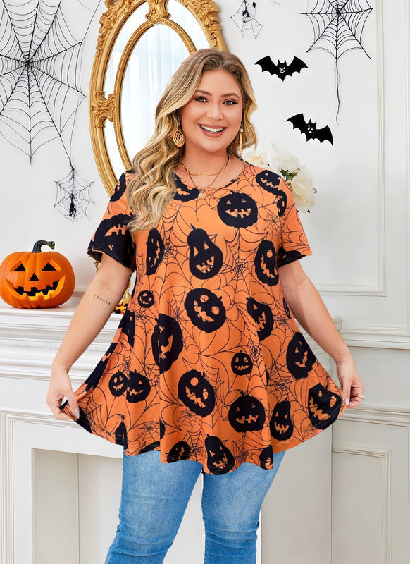 Women's Plus Size Halloween Tunic Top – Short Sleeve Swing Flare Blouse b43