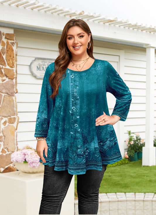 Womens Plus Size Tops Short Sleeve Swing Flare Flowy Tunic Loose Fit Summer Casual Blouses to Wear with Leggings III
