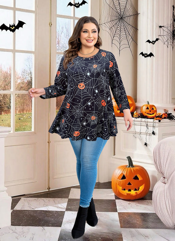 Women's Plus Size Halloween Tunic Top – 3/4 Sleeve Swing Flare Blouse d22