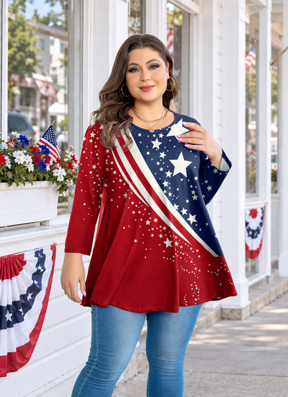 Plus Size Stars & Stripes Patriotic Tunic Top A55