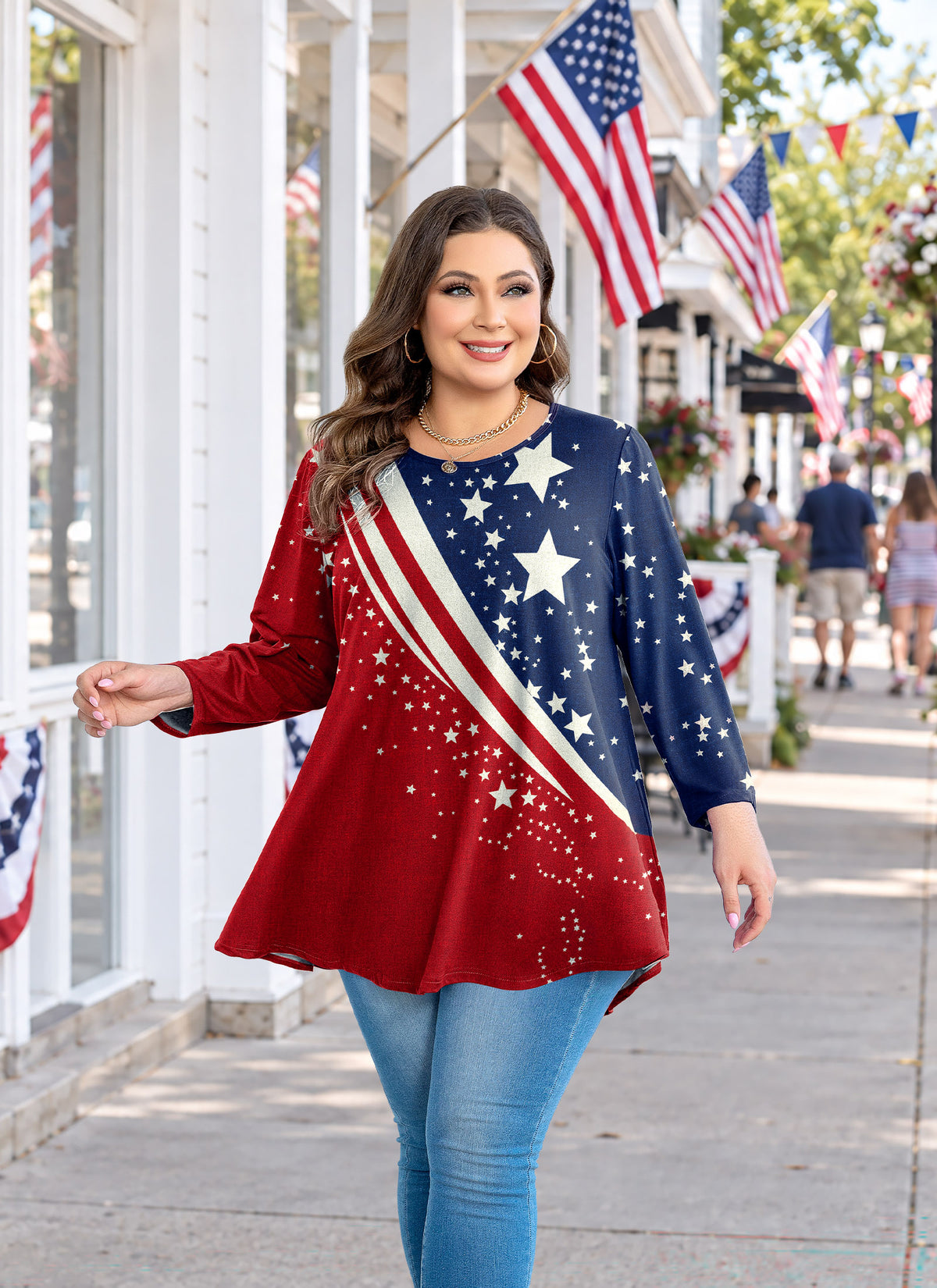 Plus Size Stars & Stripes Patriotic Tunic Top A55