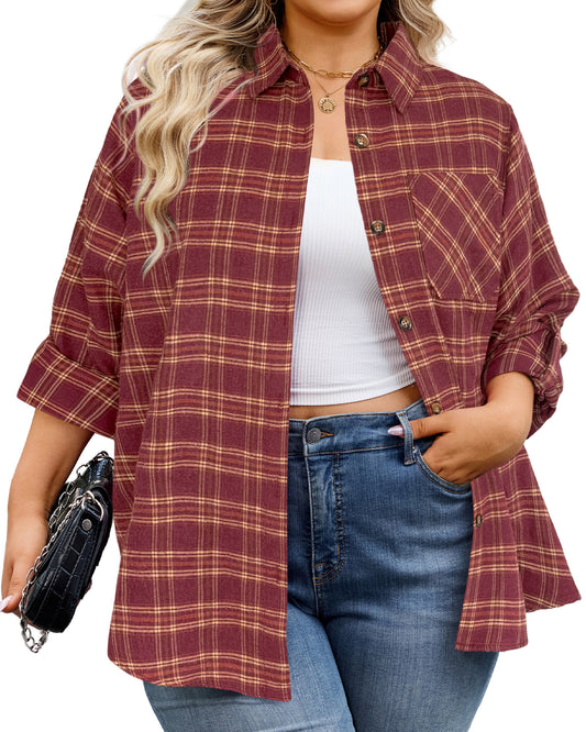 Splensive plus size Burgundy & Tan Plaid Button-Up Shirt