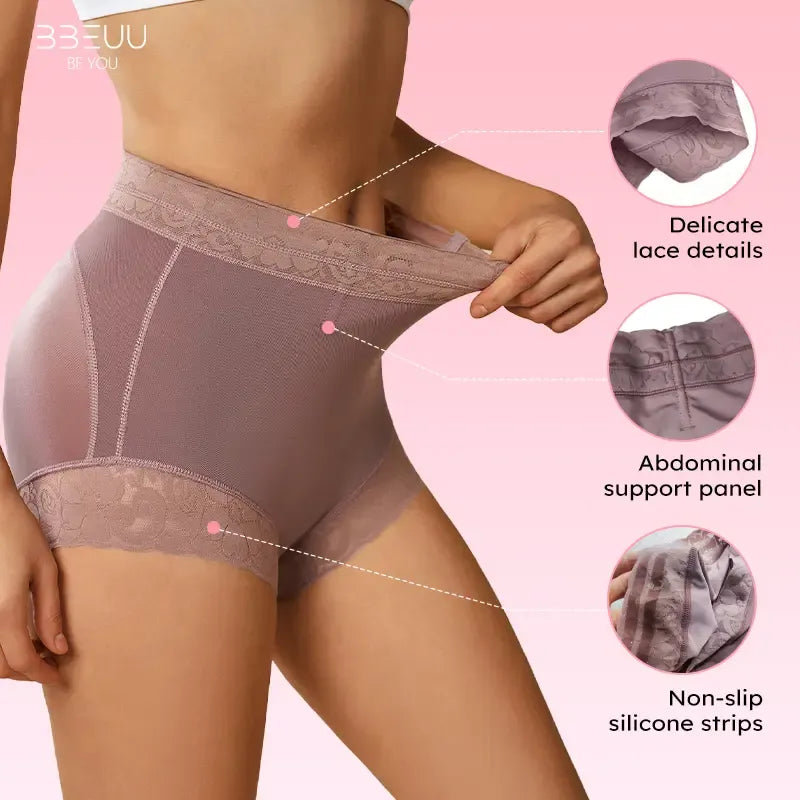 High Waist Shapewear Panty with Anti-Slip Silicone Band - Stretchy Breathable & Seamless Tummy Control Butt Lifting for Everyday Confidence Women's Basic Minimalist Multi Colors 3Pcs-BS