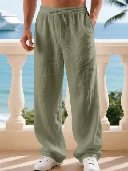 Men's Linen Classic Casual Straight Leg Pants, Breathable Comfortable Fashion Long Trousers, Perfect for Outdoor Travel Vacation Daily Wear Clothes