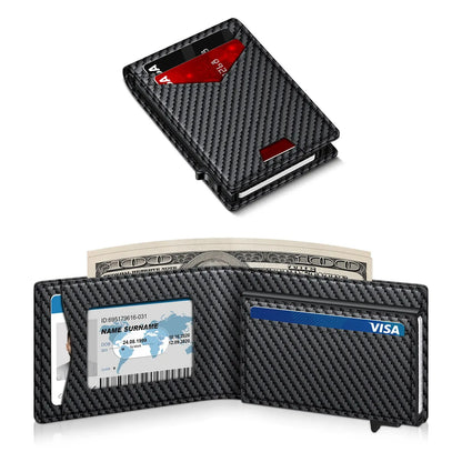 Men's Minimalist Bifold Wallet - 1 ID Window, Pop-Up Card Holder, Money Clip