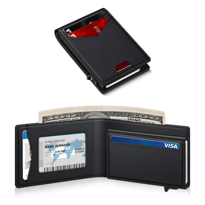 Men's Minimalist Bifold Wallet - 1 ID Window, Pop-Up Card Holder, Money Clip