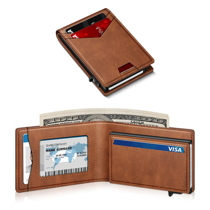 Men's Minimalist Bifold Wallet - 1 ID Window, Pop-Up Card Holder, Money Clip
