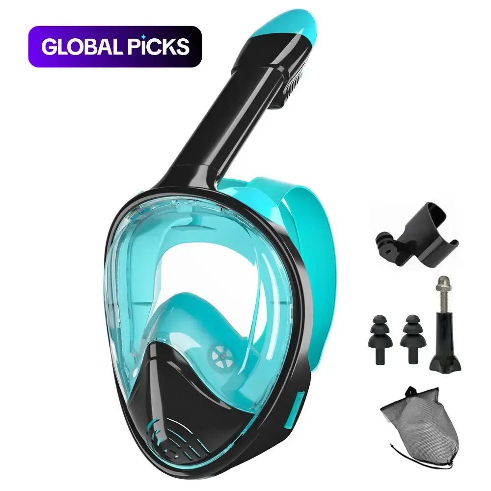 Full Face Diving Mask Set, Anti-Fog and Anti-Leak Snorkel Mask with Breathing Tube and Camera Mount, Outdoor Water Sports Diving Gear for Snorkeling and Swimming Adventures