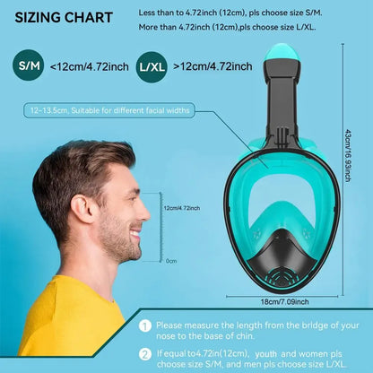 Full Face Diving Mask Set, Anti-Fog and Anti-Leak Snorkel Mask with Breathing Tube and Camera Mount, Outdoor Water Sports Diving Gear for Snorkeling and Swimming Adventures