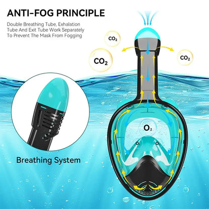 Full Face Diving Mask Set, Anti-Fog and Anti-Leak Snorkel Mask with Breathing Tube and Camera Mount, Outdoor Water Sports Diving Gear for Snorkeling and Swimming Adventures