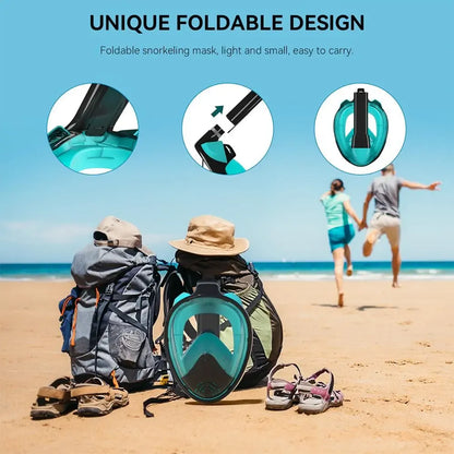 Full Face Diving Mask Set, Anti-Fog and Anti-Leak Snorkel Mask with Breathing Tube and Camera Mount, Outdoor Water Sports Diving Gear for Snorkeling and Swimming Adventures