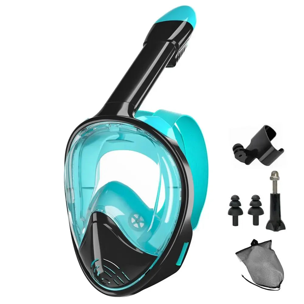 Full Face Diving Mask Set, Anti-Fog and Anti-Leak Snorkel Mask with Breathing Tube and Camera Mount, Outdoor Water Sports Diving Gear for Snorkeling and Swimming Adventures