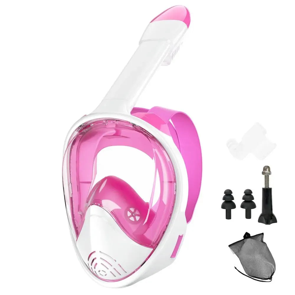 Full Face Diving Mask Set, Anti-Fog and Anti-Leak Snorkel Mask with Breathing Tube and Camera Mount, Outdoor Water Sports Diving Gear for Snorkeling and Swimming Adventures