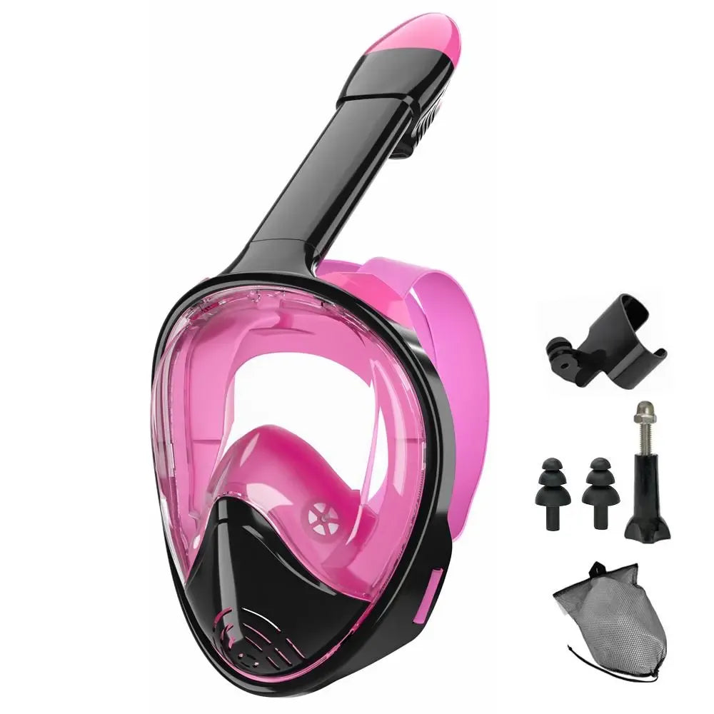 Full Face Diving Mask Set, Anti-Fog and Anti-Leak Snorkel Mask with Breathing Tube and Camera Mount, Outdoor Water Sports Diving Gear for Snorkeling and Swimming Adventures