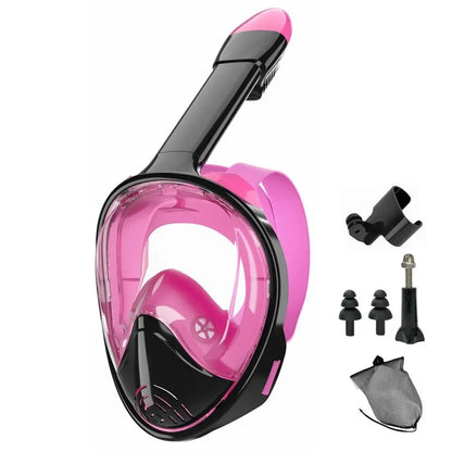 Full Face Diving Mask Set, Anti-Fog and Anti-Leak Snorkel Mask with Breathing Tube and Camera Mount, Outdoor Water Sports Diving Gear for Snorkeling and Swimming Adventures