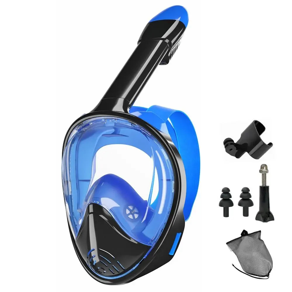 Full Face Diving Mask Set, Anti-Fog and Anti-Leak Snorkel Mask with Breathing Tube and Camera Mount, Outdoor Water Sports Diving Gear for Snorkeling and Swimming Adventures