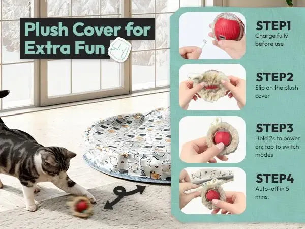 Interactive Cat Toy for Indoor Cats with automatic motion sensor, rechargeable moving ball and hide-and-seek mat