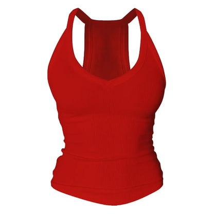 V Neck Cotton Tank Tops with Built-in Shelf Bra Sleeveless Racerback Fitted Basic Cami Shirts
