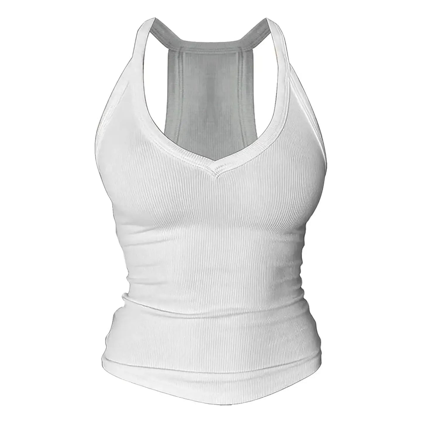 V Neck Cotton Tank Tops with Built-in Shelf Bra Sleeveless Racerback Fitted Basic Cami Shirts