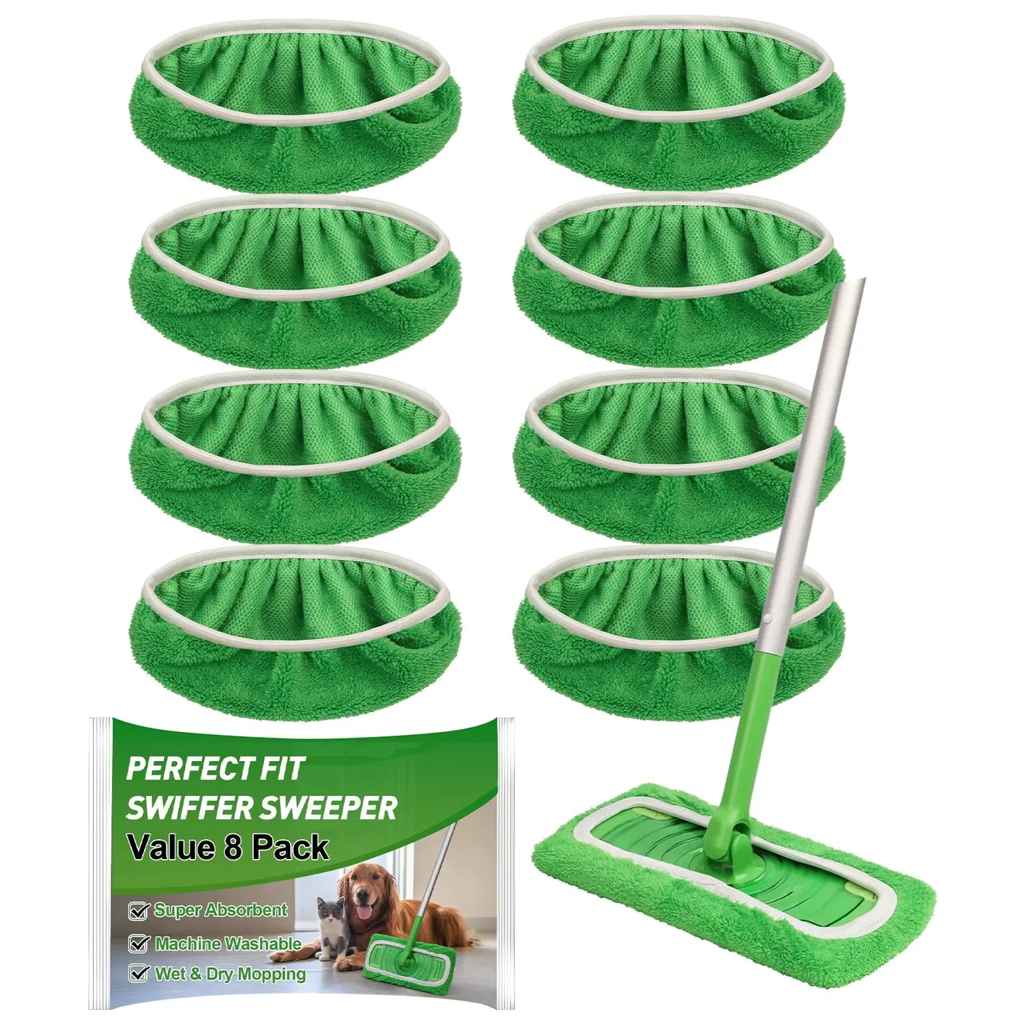 8Pcs Microfiber Mop Pads Compatible with  Mop Wet and Dry Flat mop Cover Replacement Reusable Sweeping pad Refills Handle Not Include