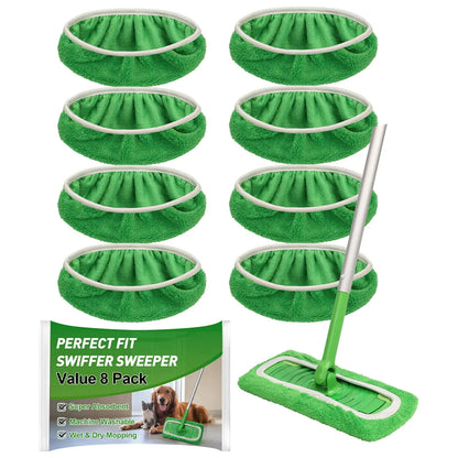 8Pcs Microfiber Mop Pads Compatible with  Mop Wet and Dry Flat mop Cover Replacement Reusable Sweeping pad Refills Handle Not Include