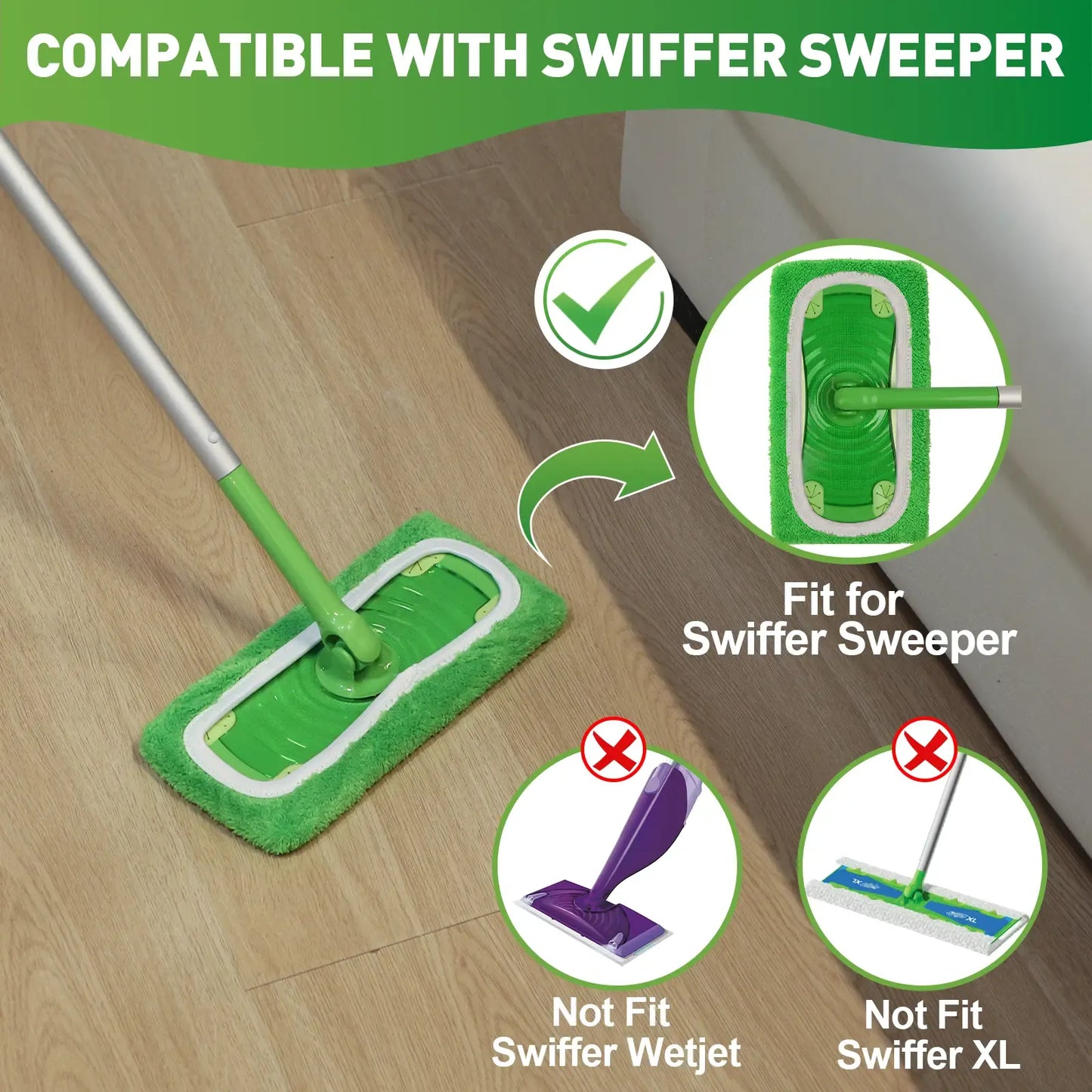 8Pcs Microfiber Mop Pads Compatible with  Mop Wet and Dry Flat mop Cover Replacement Reusable Sweeping pad Refills Handle Not Include