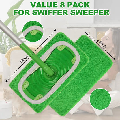 8Pcs Microfiber Mop Pads Compatible with  Mop Wet and Dry Flat mop Cover Replacement Reusable Sweeping pad Refills Handle Not Include