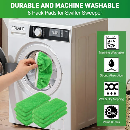 8Pcs Microfiber Mop Pads Compatible with  Mop Wet and Dry Flat mop Cover Replacement Reusable Sweeping pad Refills Handle Not Include