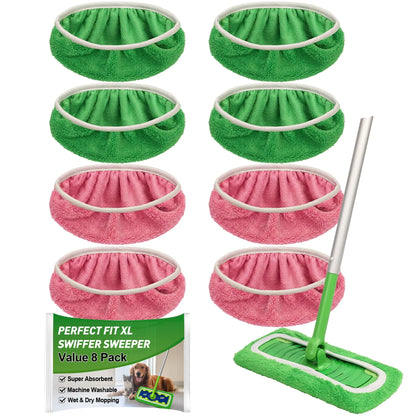 8Pcs Microfiber Mop Pads Compatible with  Mop Wet and Dry Flat mop Cover Replacement Reusable Sweeping pad Refills Handle Not Include