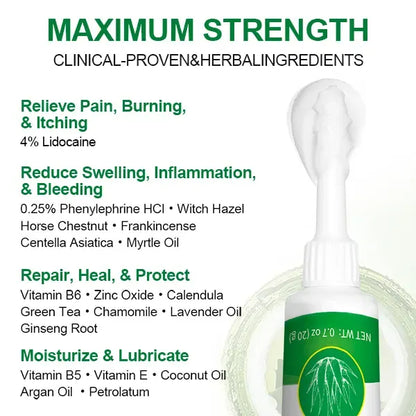 Organic Hemorrhoid Treatment Cream-Gel with Soothing Aloe Vera, Relieves Pain, Itching, and Swelling for Sensitive Skin