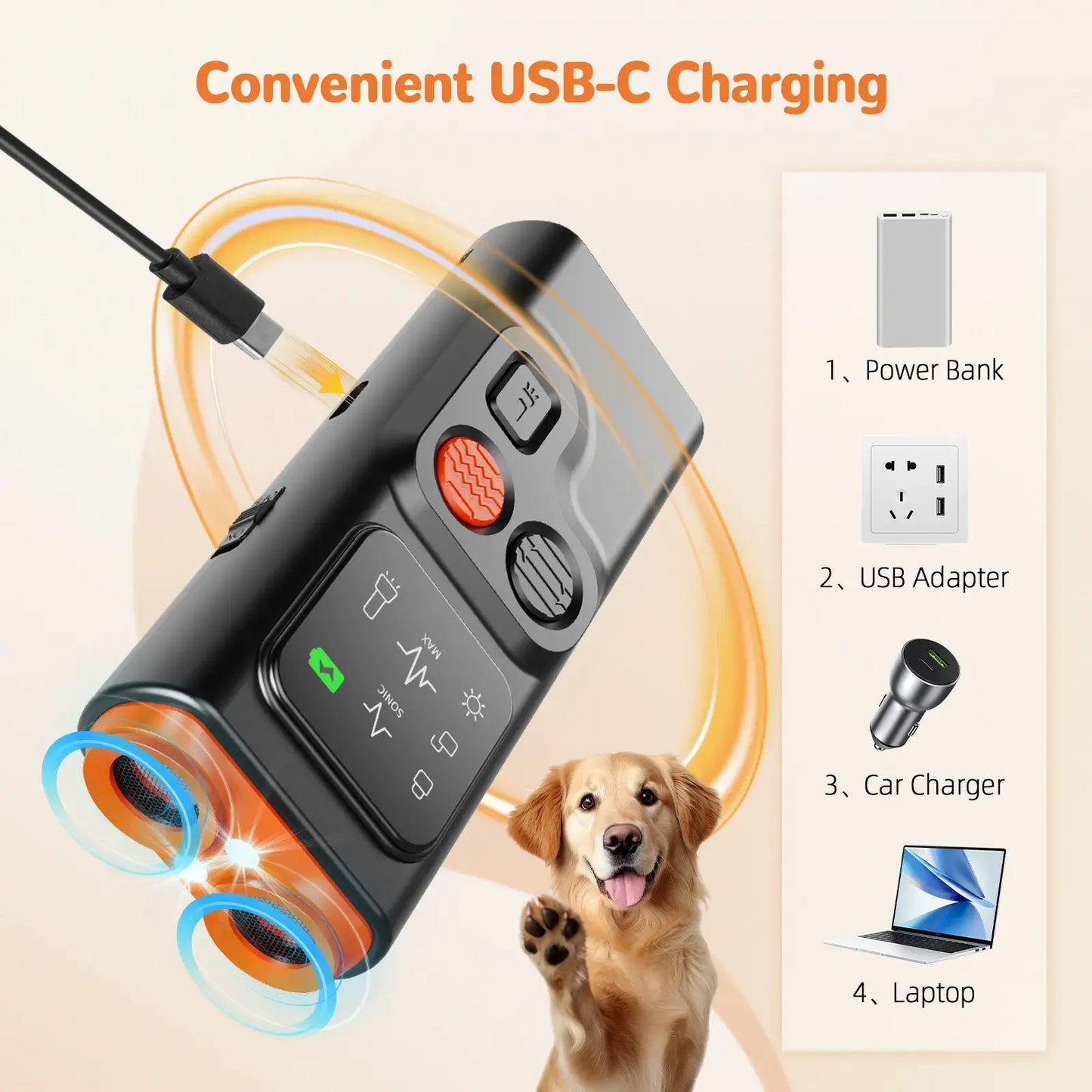 2026 Upgraded Ultrasonic Dog Bark Stopper with 30ft Range Anti-Bark Barking Silencer Rechargeable LED Flashlight User-Friendly Design
