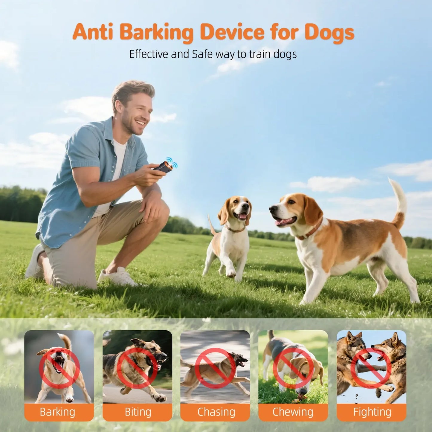 2026 Upgraded Ultrasonic Dog Bark Stopper with 30ft Range Anti-Bark Barking Silencer Rechargeable LED Flashlight User-Friendly Design