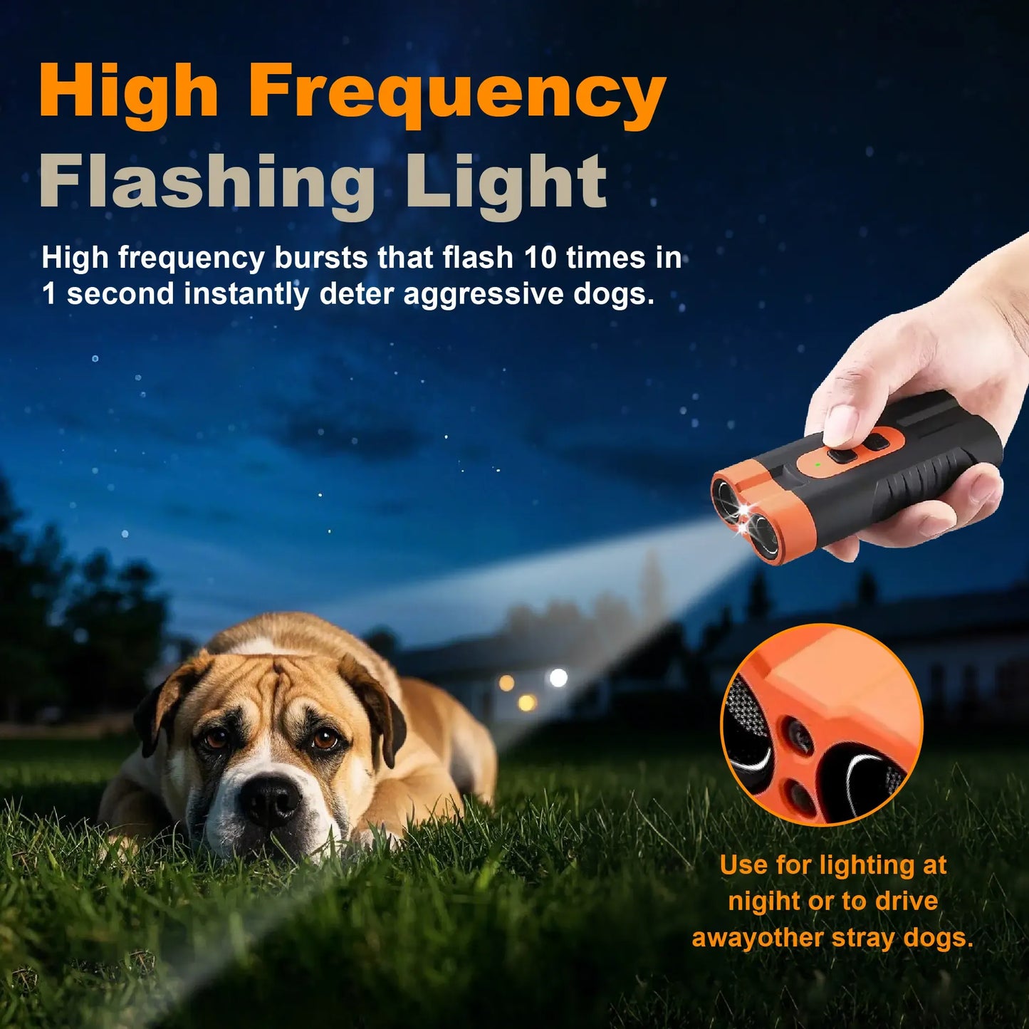 Ultrasonic Dog Barking Deterrent Training Tool - USB-Rechargeable, Dual Emitters, 50ft Range, 25KHz Frequency, Flashlight, Portable Grip, Accessory Kit for Indoor & Outdoor Dog Behavior Control