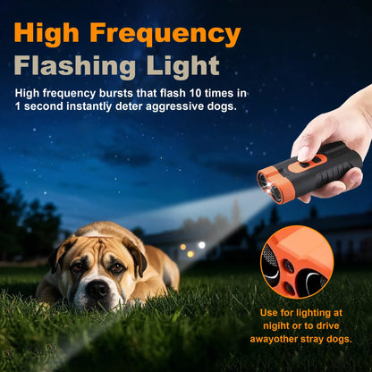 Ultrasonic Dog Barking Deterrent Training Tool - USB-Rechargeable, Dual Emitters, 50ft Range, 25KHz Frequency, Flashlight, Portable Grip, Accessory Kit for Indoor & Outdoor Dog Behavior Control