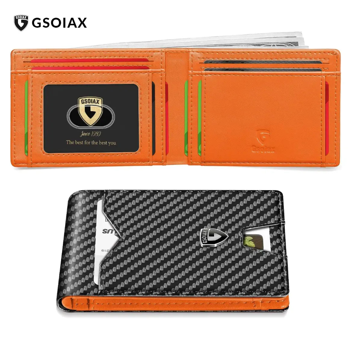 Slim Wallet for Men Rfid Blocking Leather Bifold Front Pocket Carbon Fiber Men's Money Clips Credit Card Holder With Gift Box