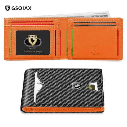 Slim Wallet for Men Rfid Blocking Leather Bifold Front Pocket Carbon Fiber Men's Money Clips Credit Card Holder With Gift Box
