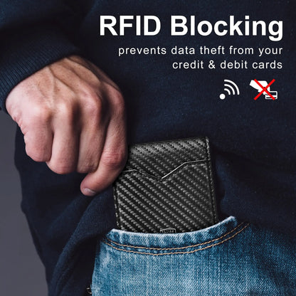 Slim Wallet for Men Rfid Blocking Leather Bifold Front Pocket Carbon Fiber Men's Money Clips Credit Card Holder With Gift Box