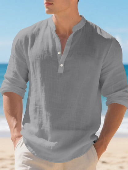 Men's Classic Linen Henley Shirt