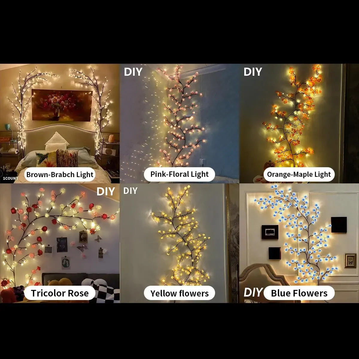 144 LED Branch Vine Light Decorative Flowers DIY Installation for Living Room Bedroom Outdoor Decoration